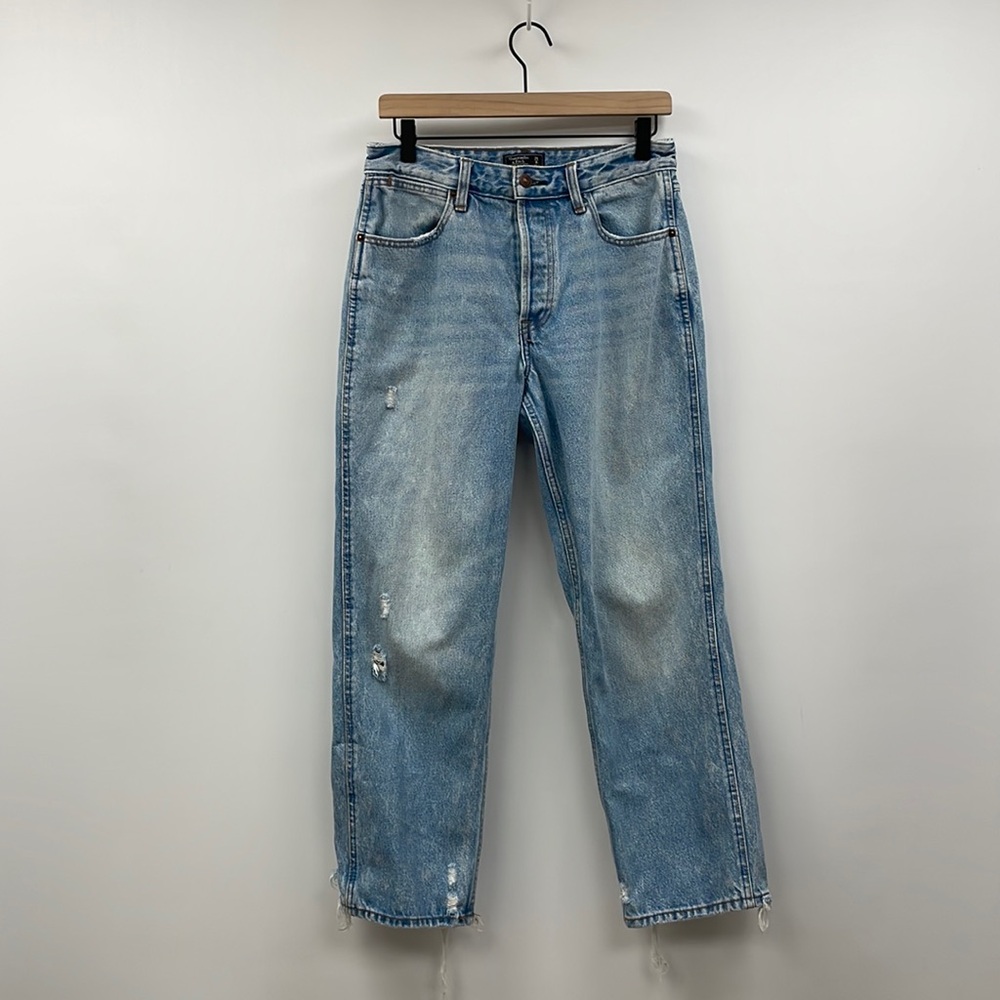Abercrombie & Fitch Annie High Rise Ankle Straight Distressed Jeans Light Wash 8